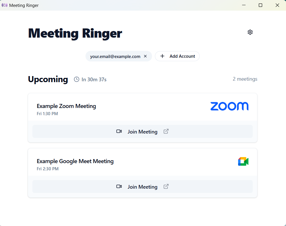 Meeting Ringer main app schedule